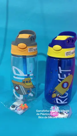 Garrafinha Squeeze Infantil de Plástico Com Canudo e Bico de Silicone 480ml   #euquero 