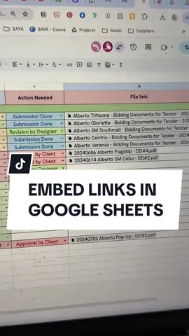 I don’t know who needs to hear this but you can embed links in google sheets now?! 😱 loving how neat our project tracker looks!! #googleworkspace #googlesheets #productivity