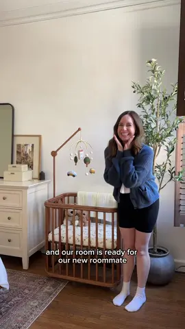 setting up our new roommate’s crib! 🥹🤎☁️ @nestigbaby has the sweetest mini cribs that will turn into a full size crib and toddler bed as bb boy grows! cannot even wait for him to be here to use it! #nestigpartner #nestigworld