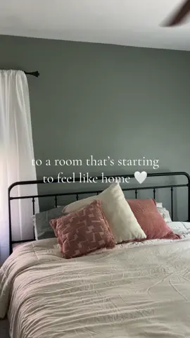 our room is still a major work in progress but im happy with where its at for now 🤍 #bedroom #bedroomdecor #evergreenfog #homedecor #Home #firsttimehomeowner #firsthome #1920shouse #homeinspo #home #fyp #decor #firsttimehomebuyer #homedecor #sherwinwilliams #newbed #bedroommakeover 