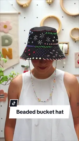 This beaded bucket hat is a true “trust the process” project!   #upcycledfashion #upcycledclothing #beaded #beads #craftsman #beading 