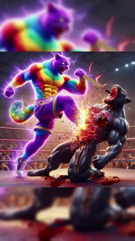 Revenge of Rainbow cat 🆚 Black panther 💥#ai #cutecats #cat #cute #epicfight #trending #viral 