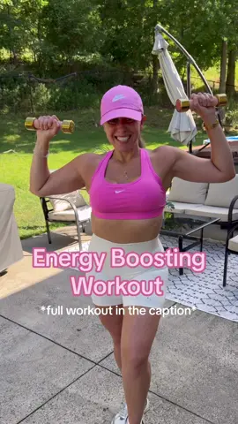 Busy girls or moms needing a quick 20 minute full body workout that’ll boost your energy levels? 💪🏻✨ I promise you’ll feel so dang good by the end of it 😮‍💨  Ready to tackle everything that comes your way!  Quick home workouts like these or workouts you can do from anywhere have been life changing because there’s no driving anywhere, you follow along, and get it done. If you think you don’t have time - give this a try so you can see how quickly you’ll be done and how good you’ll feel when you’re done!  full workout below  1. banded alternating steps with cross body punches into 45degree punches x15  2. banded neural presses with alternating banded step backs x15 3. banded alternating steps with triceps kickbacks x15  4. alternating reverse lunges x12  5. alternating curtesy lunges with curls x12  6. banded in and out squats x15 7. weighted seal jacks x12  8. squats with front raise x12  repeat 3-4x depending on how much time you have 💓 shortening your workouts don’t make them less effective! on the contrary it’ll allow you to remain consistent and actually see results! 💓 #homeworkout #homeworkoutsforwomen #energyboost #workoutroutine #dumbbellworkout #workoutsforwomen #fullbodyworkout 
