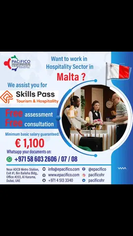 Are you wondering about Skill Pass for Malta ? We assist you with Free Assessment and Free Consultation for Skill Pass. Do contact us.  Minimum basic salary guaranteed: € 1,100 + Overtime.  Contact us for more details about Malta Skill Pass :  Whatsapp: +971 58 603 2606 #job #malta #jobs #vacancy #europe #portugal #croatia #veleta #hotel #5starhotel #interview #jobsineurope #career #hospitality #uae #dubai #india #nepali @Nita🥰🌺🐍 @Kamala Sherp06 @suraj Tamang @Bohara Ramesh @FAIRY  🧚‍♀️ 🇳🇵 @Amrit Bishwokarma @ashmitabasnet53 @Asmu @Durga chhetri @ganesh shrestha 🇳🇵🇦🇪 @Januka Diwakar ♥️😘 @janak chand @Kamal Lama 