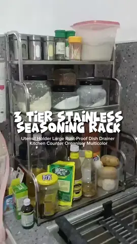 3 Tier Stainless Steel Seasoning Rack and Utensil Holder Maximize your kitchen space and keep it tidy with our versatile 3 Tier Stainless Steel Seasoning Rack and Utensil Holder. Designed for functionality and style, this kitchen organizer is a must-have for any home chef. Key Features: Three-Tier Design: Offers ample space to store your spices, utensils, and other kitchen essentials, keeping everything within easy reach. Stainless Steel Construction: Made from high-quality, rust-proof stainless steel for long-lasting durability and a sleek, modern look. Multicolor Options: Available in multiple colors to match any kitchen decor, adding a touch of personality and style. Space-Saving: Perfect for organizing your kitchen counter, making it easier to keep your cooking area clutter-free. Multi-Purpose Use: Ideal for storing not just spices and utensils, but also dishes, cutting boards, and other kitchen tools. Upgrade your kitchen organization with this stylish and practical rack, designed to make your cooking experience more efficient and enjoyable. Material: Stainless Steel Order now and transform your kitchen with this essential organizer! #KitchenOrganizer #StainlessSteelRack #SeasoningRack #UtensilHolder #DishDrainer #KitchenStorage #RustProof #KitchenEssentials #HomeOrganization #KitchenGadgets #SpaceSaving #Multicolor #ThreeTierRack #KitchenDecor #HomeImprovement 