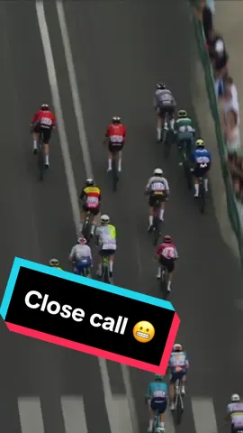 CLOSE CALL! 😬 Jasper Philipsen wins the Stage 10 intermediate sprint, despite a close call with Biniam Girmay and the barriers 👀 #tdf2024 #TourDeFrance #roadcycling