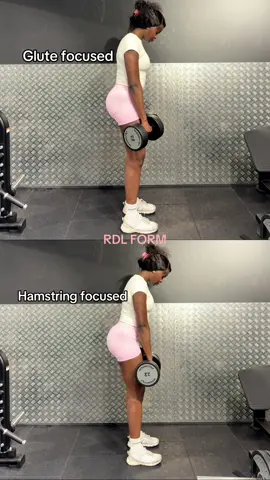 RDL form 💗 For a glute-focused RDL, use a slightly wider stance with a slight knee bend, push your hips back, and focus on the tension in your glutes at the top, while for a hamstring-focused RDL, keep a shoulder-width stance with minimal knee bend, hips higher, and focus on a slow, controlled movement to maintain hamstring tension. Set from @DFYNE  Discount code “MORENIKE” to save 💗💗 #rdls #rdl #rdlform #aesthetic #glutesworkout #gymgirl #pink#CapCut 