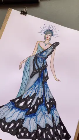 Always my therapy when I feel so exhausted. It's so good to be back in fashion drawing! Here is my blue butterfly gown. 🦋🦋💙🩵#fypシ #foryourpage #fashionillustration #fashiondesign #fashiondrawing #blue #fashiongown 