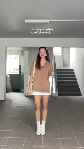 leaving my house in an outfit waaay out of my comfort zone…lmk what u think!🙂‍↕️🙂‍↕️  #OOTD #outfitinspo #fitcheck #dressingoutofmycomfortzone #whiteboots 