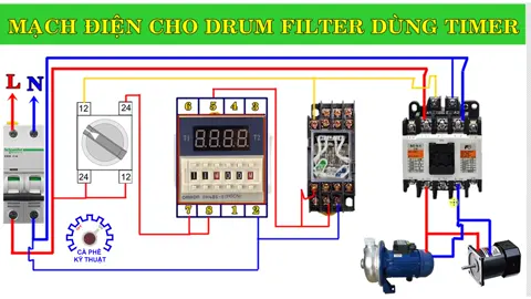 Mạch điện cho Drum filter hồ cá koi loại dùng timer luân phiên không dùng phao cho anh em chưa biết (Nguồn Cafe Kỹ thuật) #dodienthongminh #tienich #kythuatdien 