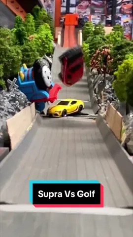 The Toyota Supra takes on the VW Golf! Who will move into the semi finals of the hot wheels King of kings tournament! Big Crash! #hotwheels #crash #thomasthetankengine #diecastrace #racing #supra #vwgolf 