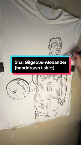 (my MVP) Shai Gilgeous-Alexander handdrawn shirt I created using fabric ink🖊️⚡️ #shaigilgeousalexander #okcthunder #customclothing #handmade #painting #sga #mvp #drawing 