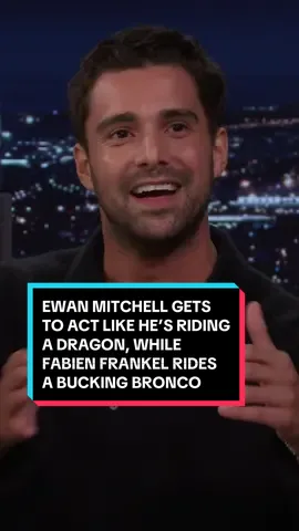 Ewan Mitchell gets to act like he’s riding a dragon 40 feet in the air, while Fabien Frankel has to ride a bucking bronco on the back of a pickup truck going 5mph 🤣 #FallonTonight #HOTD #TonightShow #EwanMitchell #FabienFrankel #HouseOfTheDragon #AemondTargaryen #SerCristonCole #JimmyFallon 