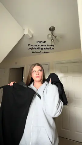 Ive never been to a graduation! I dont know if one shoulder is okay or if the straps on 2 are too thin? Am i overthinking this? Haha 💗 #graduation #guest #outfit #boyfriend #help #chooseone #fyp #blackdress #options #family #ntu 