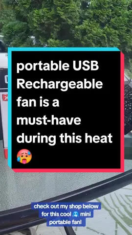 if you're camping,bbqing, at a ball game, or just hanging outside, check out this mini fan I found on the #ttshop. it's keeping me cool 🥶 down during this heat wave. #portable #fan #outdoor #keepingcool #summerheat #staycool #dealsfordays #tiktokshopfinds #recharge #camping #bbq #musthaves 