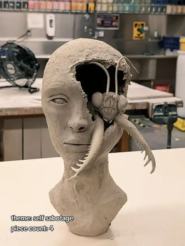 my first time trying to sculpt human heads! very frustrating actually #clay #sculpture #art #fyp #modernart #artist #ceramics 