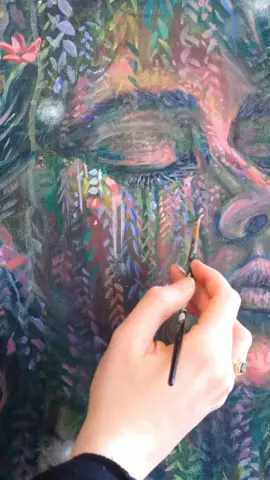enchanted forest fairy feels🌱✨️🖌 At the end of this process, you'll catch a glimpse of how the art prints turned out! I love them & can't wait to get this first batch sent off to their new homes 💚 thanks so much for the support and connecting with my art!! 'Monet's Oasis' – original mixed media painting on canvas 🖌🌸 #painting #artist #fairycore 