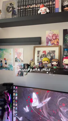 new wall shelf for above my desk !! 🤍 All my money has been going to @POP MART US recently and im not bad about it 🙂‍↕️🤚🏼 #fypシ゚viral #skullpanda #roomdecor #animeroom #anime #figures #popmart #desksetup #blindbox #aesthetic #cute #animetiktok #RoomTour #roominspo #inspo 