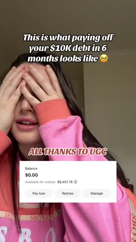 Someone, pinch me 🥹 I’ve been waiting for this ✨feeling✨ for YEARS. I’ve been in $30K+ debt for most my adult like and it’s been incredibly tiring. I’ve lived week to week since the day I got my first job but it’s not all bad! I’ve seen 20 countries and I own my own car, and let’s just say I have maaaaany clothes 😅  But it was time to get rid of this debt so in May 2023 I consolidated the remaining debt I have totalling to $10,770 🤢  By December 2023 (that’s 7 months later!!🤯) I only made a $1K dent in my loan… 1. Bc the interest rate was CRAZY, it added a whole fortnightly payment back on each month and 2. I never had enough money each week so I withdrew a lot of the time 😪 So I made a #newyearsresolution to start putting in REAL, HARD WORK into UGC and place 70% of my income towards my loan. And that’s what I did 🔥  I wake up early to work before going to my fulltime job, I come home and work some more, my weekends are saved for UGC and it’s paying off in the most AMAZING way 🥰 6 months in, I’m now #debtfree 😭 I’m so incredibly grateful for #ugc and the opportunities that have come my way. Now focusing on savings for the rest of the year 💰 If this isn’t your sign to start UGC or KEEP GOING or work HARDER, I don’t know what is. #ugc #ugccreator #ugccontentcreator #ugccommunity #ugcaustralia #makingmoneyonline #debtfree #contentcreator #creatortok #ugcmarketing #ugcvideo #entrepreneur 