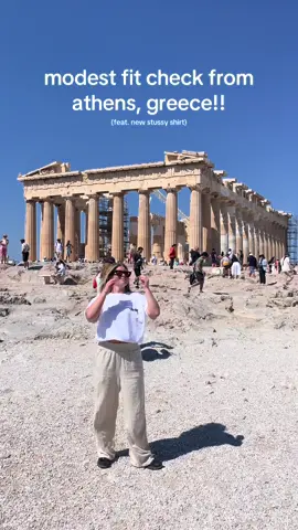 More Europe fit checks!! This is a special onw because the tee im wearing literally JUST came out and it’s gorgeous and jm obsessed. #lds #europeoutfit #athens #greece #traveloutfit #modestfashion #stussy 