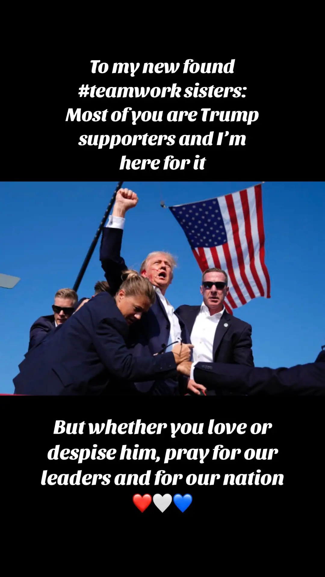MAGA: lets pray for Trump, those who were effected by the attempt, and for our nation ♥️🤍💙 #womenover40 #teamwork 