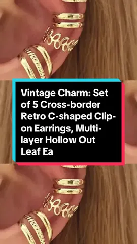 Vintage Charm: Set of 5 Cross-border Retro C-shaped Clip-on Earrings, Multi-layer Hollow Out Leaf Ear Studs, Personalized Ear Rings and Decorations for Non-Pierced Ears#vintage #charm #earrings #gift #ValentinesDay 