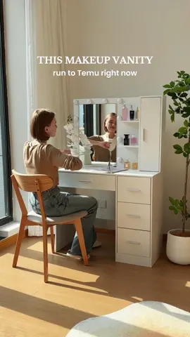 Bring Hollywood into your bedroom with this vanity makeup desk! 💄✨ Get it now using the code dnk3398 #Temu #Temufinds #vanity #makeupmirror