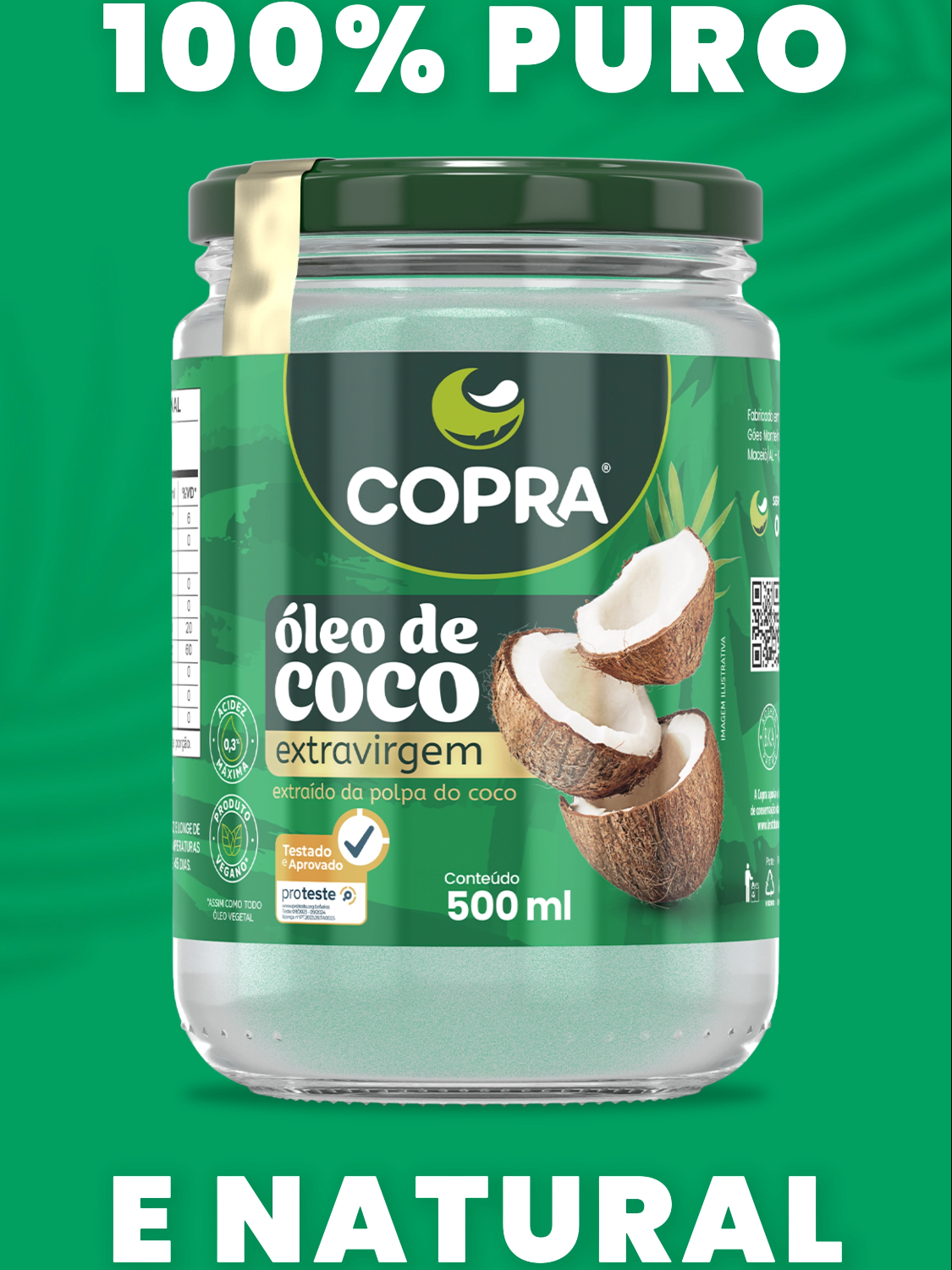 Óleo de Coco Extravirgem Copra: o primeiro testado e aprovado pela @protestebrasil! 🥥🌴✨ Com o selo PROTESTE, você tem a garantia de qualidade e pureza em cada gota. Faça escolhas melhores e mais saudáveis! 🌿💚