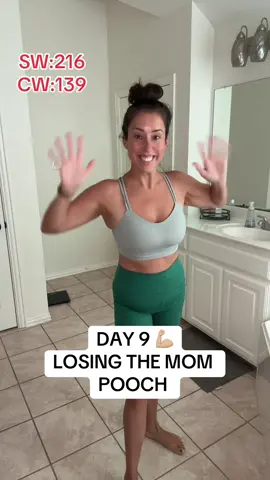 DAY 9: LOSING THE MOM POOCH.    I fell off for a while, but I’m BACK! Moving my body daily and cleaning up my d i e t to lose the pooch!  #momfitness #healthjourney #Fitness #momlife #toddlermom #relatable 