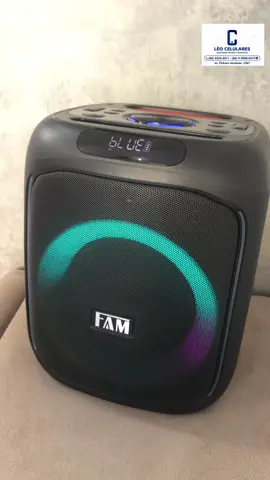 Caixa de som FAM -Potência de 600W -Bateria de alta duração-Compatível com pendrive, cartão de memoria, cabo auxiliar e até 2 microfones #efeitosdevoz #caixabluetooth #tec #celular#fam #music#karaoke 