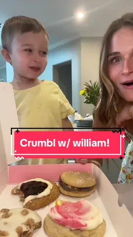 Crumbl review with William! 🍪 #review #tastetest #crumbl #cookies #snack #toddlersoftiktok #toddlermom #mukbang #fyp 