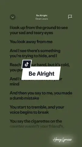 Be Alright 🎶 - Dean Lewis #HoneyLyricss #spotify #fyp #fullsong 