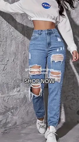 🔥  Ripped Holes Distressed Baggy Denim Jeans for Girls on Sale right now!  #baggyjrans #rippedjeans. #holes #girls #women #ootdfashion #summerjeans #Summer #tiktokshop #ttahop #spotlight 