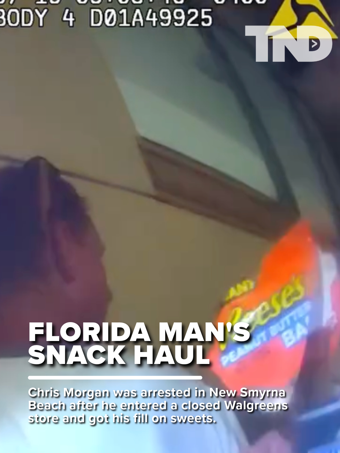 When police took Chris Morgan into custody, they found out he had taken and eaten several items including Tostitos spinach dip, chips, Reese’s chocolate, Ghirardelli chocolate bars, Dr. Pepper, and Newport cigarettes. link in bio for full story #floridaman #bodycam #newsmyrnabeach