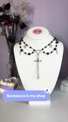 Necklaces are all for sale on my Etsy 🫣 💫 • • • #SmallBusiness #jewelrymaker #jewelrymaking #cutenecklace #choker #necklace #etsyshop #etsy #alttiktok #gothic #gothjewelry #watashiwastar #megantheestallion #mamushi  