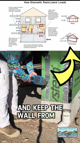 That's what. . . Why do we have to use these straps? To hold the shear wall down. Shear walls resist lateral forces (racking). They need to be anchored to avoid 