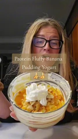 18.75g Protein Fluffy  Banana Yogurt/Pudding🍌😊 #fluffyyogurt #fluffypudding #bananapudding #proteinpudding #easypuddingrecipe  #creatorsearchinsights 
