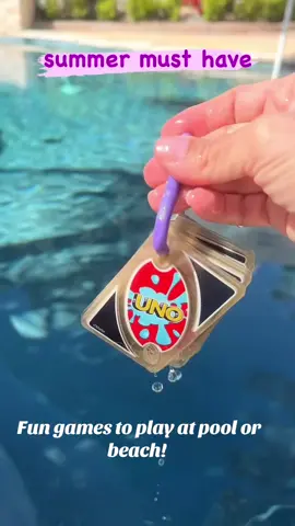 Fun games to play at the beach or pool this summer. These waterproof Uno cards are perfect for the Uno obsessed kids and family!  #creatorsearchinsights #uno #unosplash #mattel #pooltoys #poolgames #cardgames 