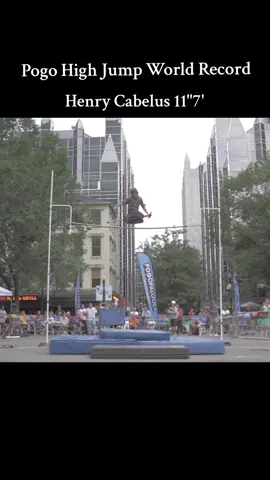 NEW WORLD RECORD: @Henry Cabelus  broke the record for highest jump on a pogo stick clearing 11 feet 7 inches last month at #pogopalooza #pogotok 