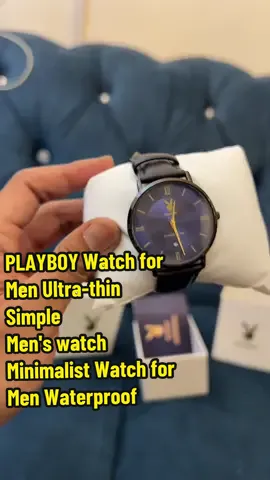 PLAYBOY Watch for Men Ultra-thin Simple Men's watch Minimalist Watch for Men Waterproof Original Leather Quartz Calendar Black Blue Relo Man Watches 2601#jam #jamtangan #jamtanganmurah #playboy 