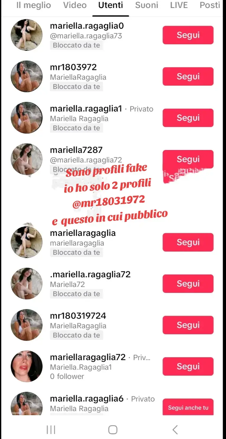 volevo dire a coloro che sono stati contattati a nome mio da questi profili ,che non sono io.  Segnalateli. potreste essere vittime di truffe. IO NON CONTATTO NESSUNO 