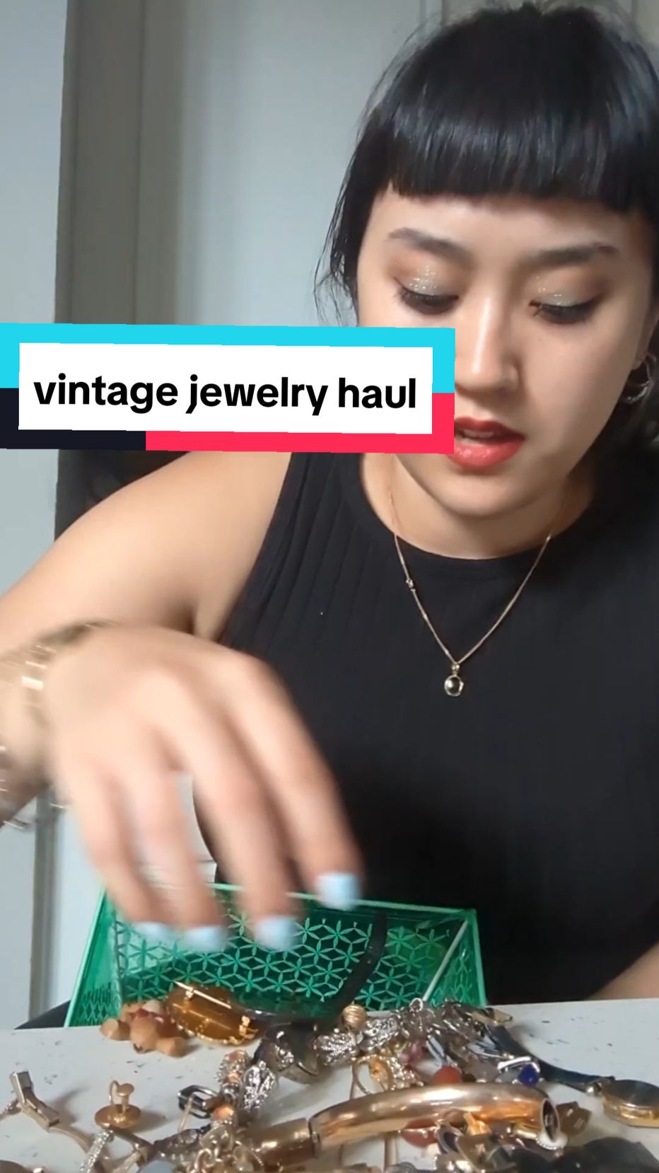 going thru vintage jewelry pt 1 bracelets n earrings  #microbangs #thriftedjewelryhaul #thifting #vintagejewelry #CapCut 