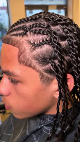 Stitch braids into twist + tapered hairline   @Woolfkingsx  #fyp #hairstylist #londonhairstylist #naturalhair #stitchbraids #longhair #beginnerbarber #barbering #twist #twostrandtwists 