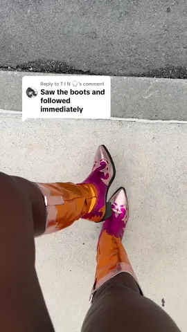 Replying to @T I N 🎧 Perfect boots to prance around town in🤣💅🏾🪩 • • • • • • • • #boots #cowboyboots #fashion #style #colorfulstyle #styleinspo #shopping #cowgirlboots #atlanta #atlantastyleblogger #atlantafashionblogger 