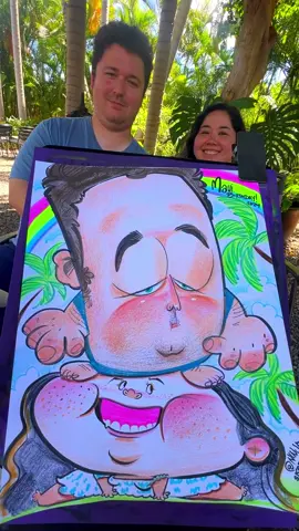 They came over from Oahu to celebrate his birthday and get drawn! Thank you for booking your Maui Caricature! 🌴🌈🎂