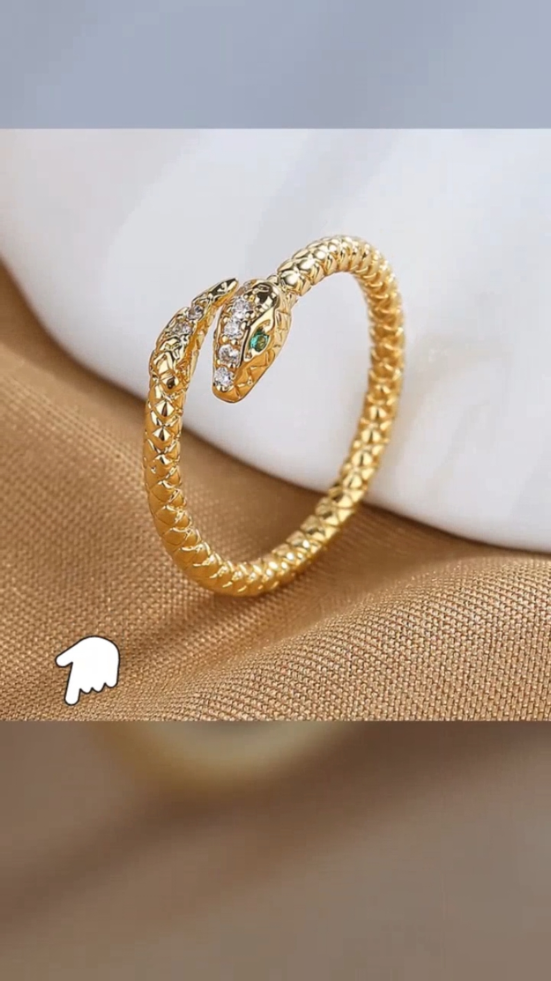 Cool and Individualized Vintage Snake Open Ring, Hot Selling Women's Fashion Plated Micro Set Zircon Adjustable ring #ring #tiktokfinds #buynow #jewelry 