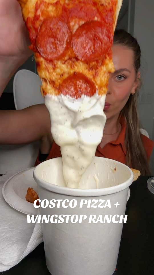 COSTCO PIZZA + WINGSTOP RANCH 🍕🍕🍕 I should’ve thrown it in the air fryer instead of the microwave, but it still tasted just as good 🤩 #costcopizza #pizzamukbang #wingstopranch #pizzaandranch #pizzaasmr #asmrfood #eatingvideo #saucymukbang #eatwithme #pepperonipizza 