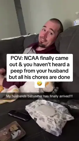 Ps5 & NCAA is the best husband babysitter around. 10/10 recommend! #husband #funny #husbandwifecomedy #ncaafootball #ps5 #adultbabysitter #babysitter 