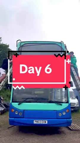 Day 6! Converting a double decker bus into a mobile coffee shop☕️, for our friend! It felt so good to remove these pesky bars today and remove the covers off of these gross bus chairs! Next problem… how are we going to fix the huge hole in the roof!?? 🥴😳 #doubledeckerbus #coffee #busconversion 