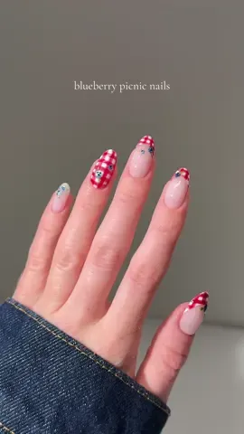 don’t want summer to end 😭  using @GELCARE®  Rose BB Cream French Alps Pomegranate Midnight Velvet Club Navy Matcha + Double Liner Brush * use code AMINA to save 🫐 #blueberrynails #picnicnails #ginghamnails #summernails #nailarttutorial 